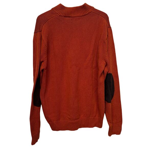 Chaps Rust Orange 100% Cotton Pullover Sweater L Elbow Patch Button Neck - Picture 3 of 5